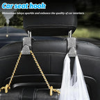 Zpana 4PCS Bling Car Seat Headrest Hooks, Vehicle Back Seat Purse Handbag Hanging Holder with Crystal Rhinestone, Diamond Storage Organizer Hook, Universal Automotive Accessories (Blue)