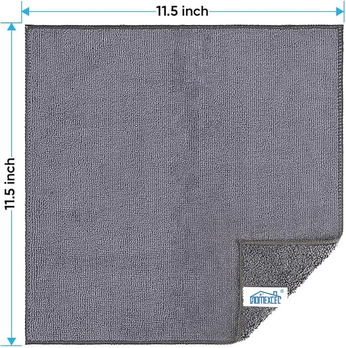 Grey Microfiber Cleaning Cloth, 12 Pack Premium Microfiber Towels for Cars, Lint Free, Scratch-Free, Highly Absorbent, Reusable Cleaning Rags for Car, Household, Kitchen, Window, 11.5"X11.5"