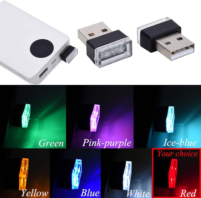 4Pcs Red USB Car Interior Atmosphere Lamps, Universal Mini Led USB Lights for Car Decoration, Lighting