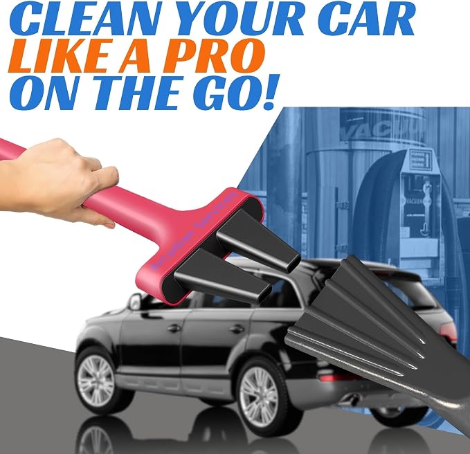 Vacuum Detail Attachment Tool | All-in-One Deepcleaning Crevice Cleaner/ Ice Scraper | The Best Car Accessories & Essentials | Wet & Dry Car Detailing Kit | Truck, Auto, & RV Cleaning Supplies (Red)