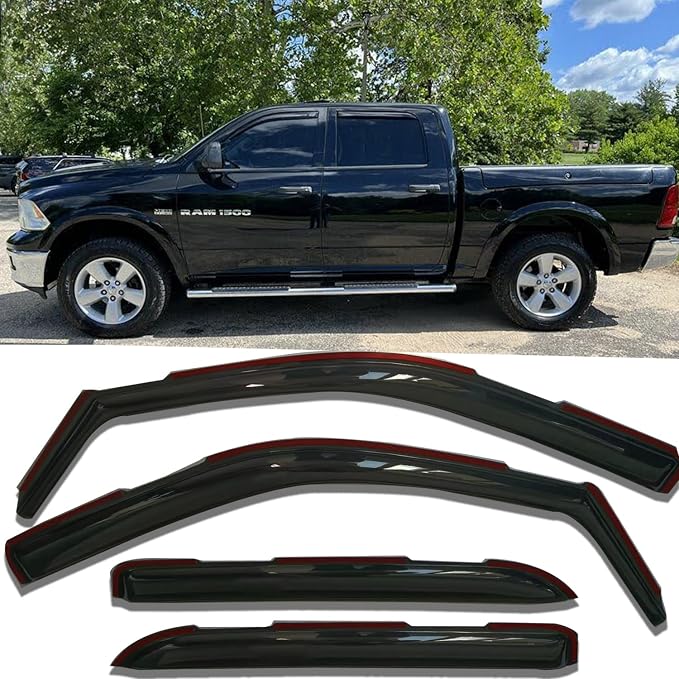 in-Channel Window Rain Guards Deflectors for Dodge RAM 1500 2500 3500 Crew & Mega Cab 2009-2018, Vent Visors Sun Shields for Trucks, Smoke 4PCS