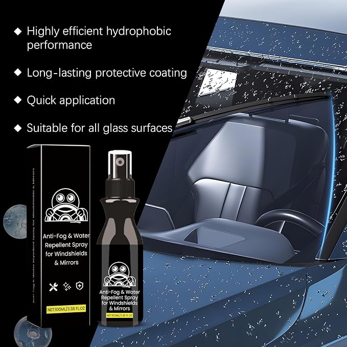 Anti-Fog & Water Repellent Spray: Anti-Fog & Water Repellent Spray for Windshields & Mirrors, Quick Interior & Exterior Car Glass Bundle for Windows, Windshields, Mirrors, Rain-Repellent (2pcs)