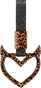 Leopard Heart Car Handle Strap Drift Charm Car Accessories for Women Cheetah Heart Rear Bumper Warning Ring Decor for Auto Bus Subway Interior Exterior Decorations(Leopard, Devil Style)