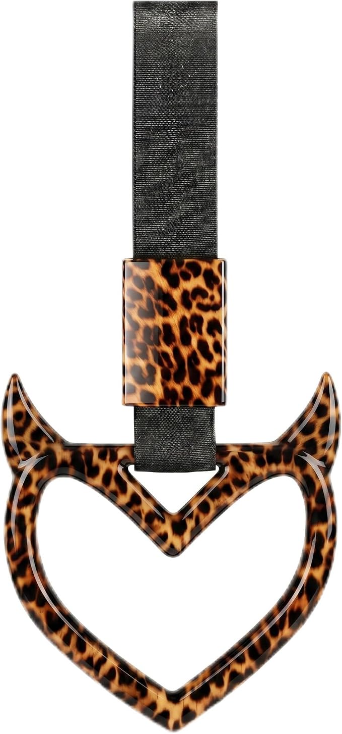 Leopard Heart Car Handle Strap Drift Charm Car Accessories for Women Cheetah Heart Rear Bumper Warning Ring Decor for Auto Bus Subway Interior Exterior Decorations(Leopard, Devil Style)
