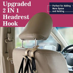 Upgraded Headrest Hooks for Purses and Bags, 2 in 1 Car Back Seat Head Rest Hanger Matching Cars Interior Genuine Leather Vehicle Storage Holder Hook, 1 Pack, Black