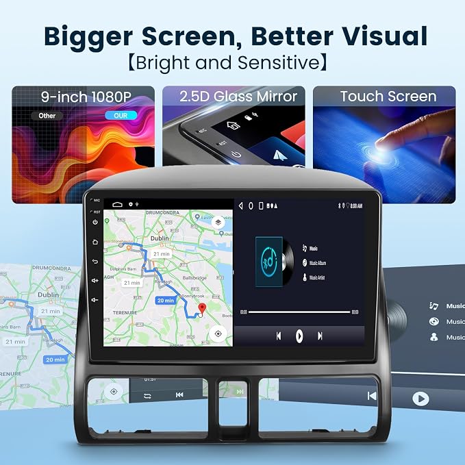 Android 15 Car Stereo for Honda CRV 2002-2006, 9 Inch HD Touchscreen Radio, Wireless CarPlay Android Auto GPS WiFi Bluetooth FM/RDS SWC Dual USB HD Backup Camera 2G+64G