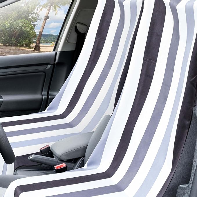 Car Seat Towel Covers with Storage Bag, 63 x 32 Inch Universal Non Slip Waterproof Sweat Protector for Car Truck, Gym Swimming Running, Machine Washable(2 Pack,Black Vertical Stripes)