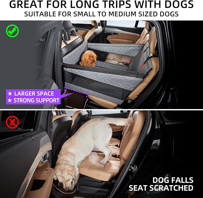 Medium Dog Car Seat,Back Seat Extender for Dogs,Waterproof Large Dog Seat Cover for Backseat, Pet Bed for Car Hammock(Grey-s)