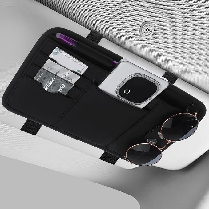 2 Pcs Car Sun Visor Multi-Pocket Organizer, Pu Leather Car Visor Organizer | Premium Pu Leather & Durable, Multi-Functional Storage, Instant Installation, Secure Fit