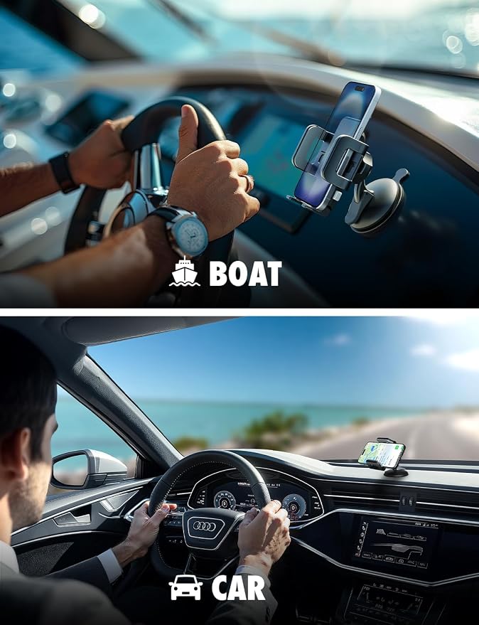 Griplox Waterproof Phone Mount for Boats – Marine Suction Cup Holder with Sealed Case, Secure Boat/Kayak/Jet Ski Phone Holder, Fits Smartphones up to 6.75"