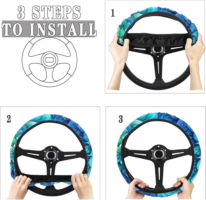 Green Bohemian Flower Steering Wheel Protection for Automotive Steering Wheel Covers, Sweat Absorption Comfort Grip for Driver Women Men