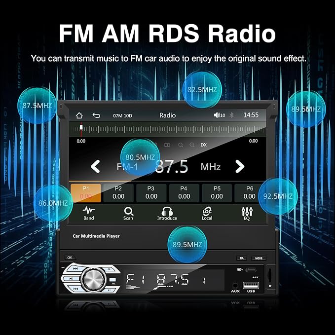 Single Din Carplay Android-Auto-Car-Radio 7-inch Flip Out Touchscreen | Type-C&USB Bluetooth Backup Camera FM/RDS MP5 Player 【Manual screen】