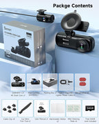 4K 3 Channel Dash Cam, Dash Cam Front and Rear C3, Free 64GB Card, 4K+1080P+1080P Dashcam, G-Sensor, WDR, APP, 5G WiFi, Night Vision, 24H Parking Monitor