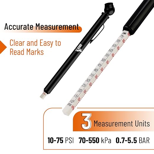 Pencil Tire Pressure Gauge, 2 Pack, 10-75 PSI, Black - Air Gauge for Car Tires