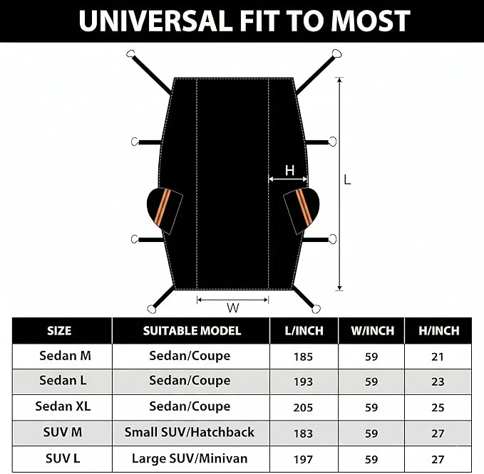 Half Car Cover Top SUV, Hail Protector Car Cover with Cotton Liner, Sunroof & Windshield Cover for Ice and Snow, All Weather Vehicle Body Cover for Sun, Rain, Dust, Fit SUV L