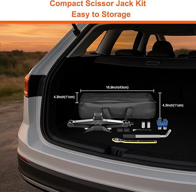 Scissor Jack, 2.5T(5512 Lbs), High-Strength Car Jack & Stand Kit with Rubber Pad, Tire Changing Kit with Ratchet Handle&Lug Wrench, Universal Vehicle Emergency Set for Various Models Black