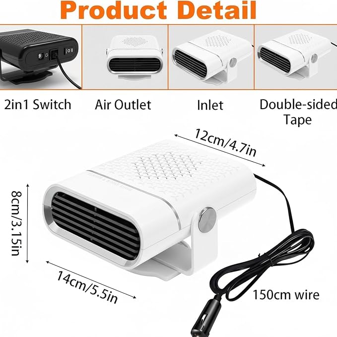 Car Heater, 12V 150W Portable Car Heater Plug in Cigarette Lighter Fast Heating Defrost Defogger