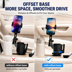 Universal 2-in-1 Car Cup Holder Expander Heavy Duty Adjustable Offset Base Tablet Mount for 4.5-13" Devices, Fits Large 32/40 oz Insulated Mugs and Bottles, Truck & SUV Interior Accessories