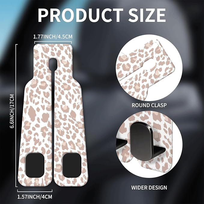 Car Seat Headrest Hook, Universal Leather Cute Hanger Holder Hook, Storage Organizer Interior Accessories for Purse Bags Handbag White Cute Leopard