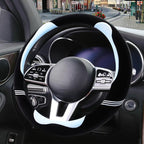 Furry Cute Soft Steering Wheel Cover 14 inch Black with Blue | Fluffy Short Plush Car Accessories, Non-Slip Cold-Proof Sweat-Proof Colorfast, Small 13.5 inch to 14 inch