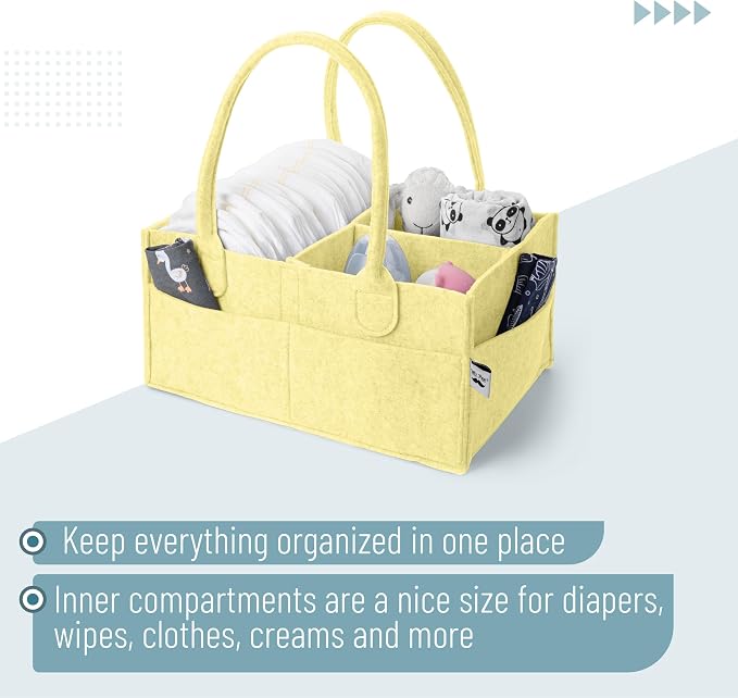 Mr. Pen- Baby Diaper Caddy Organizer, Lemon Glow | Nursery Storage Bin and Car Organizer for Diapers and Baby Wipes