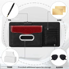 Car Sun Visor Organizer, Carbon Fiber Visor Glasses Tissue Card Holder Storage Pocket Pouch, Multifunctional Auto Sunshade Organizer Case Bag for Pens Documents Napkin, Universal Fit (Red)