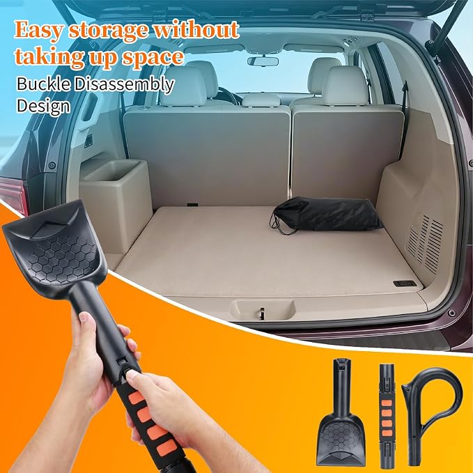 3-in-1 Ice Scraper for Car Windshield,25.8 inch Emergency Snow Shovel with 5.2inch Shovel Blade,Detachable Snow Scrapers with Ergonomic Soft Foam Grip for Cars, Trucks, SUVs, Vehicle(Orange)