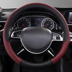 Rhombus Leather Universal Steering Wheel Cover, Fit for Suvs,Trucks,Cars,Sedans,Vans (Black&Burgundy)