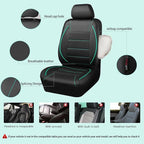 Universal FIT Piping Leather Car Seat Cover, for suvs,Van,Trucks,Airbag Compatible,Inside Zipper Design and Reserved Opening Holes (Full Set, Black and Mint)
