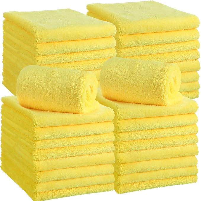 30 Pcs Edgeless Microfiber Plush Towels for Cars Detailing Drying Wash Polishing Absorbent Cleaning Cloths, 500 GSM (16 x 16 Inch,Yellow)