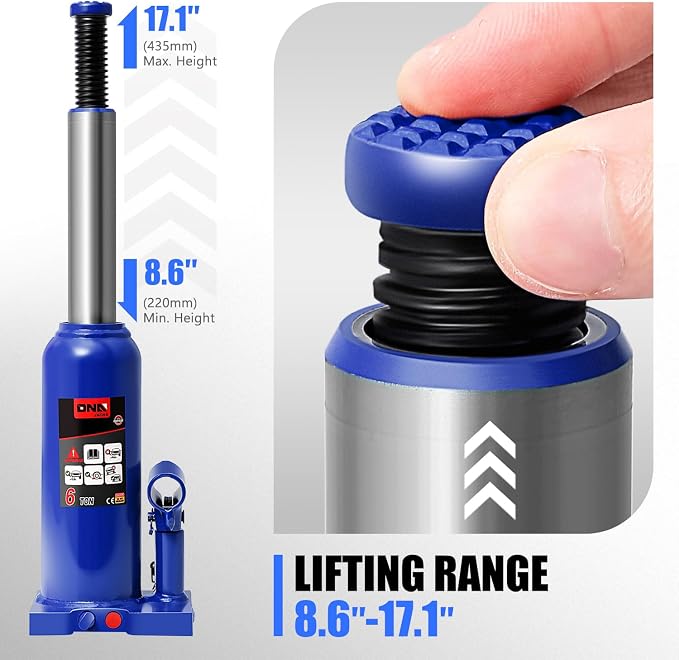 6 Tons / 12000 lbs Lifting Automotive Welded Hydraulic Bottle Jack for Car SUV Pickup Truck, Auto Repair, with Manual Handle & Carrying Storage Case, Blue