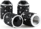 Car Wheel Tire Valve Caps, 4 PCS Bling Tire Valve Caps, Crystal Tire Caps Shinny Rhinestone for Women, Universal Car Dustproof Tire Valve Caps for Cars, Trucks, SUV and Motorcycles (Black)
