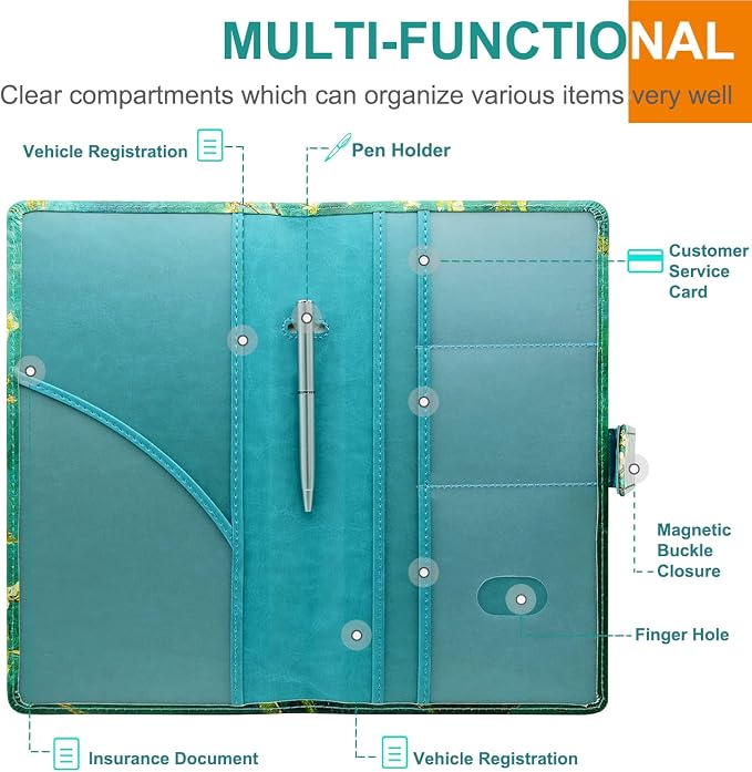 Car Registration and Insurance Holder, Vehicle Glove Box Organizer Cool Car Accessories, Car Document Holder for Cards and Driver License, Almond Blossom