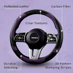 Steering Wheel Covers with Leather and Anti-Slip Rubber Ring, Universal Fit 14.5-15 inches for Cars,SUV (Purple/Black)