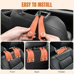 2PCS Car Hooks for Headrest, Faux Leather Purse Hook for Car Seat Back Organizers and Storage, Double Metal Purse Holder Bag Hanger, Universal Car Interior Accessories for Women Man