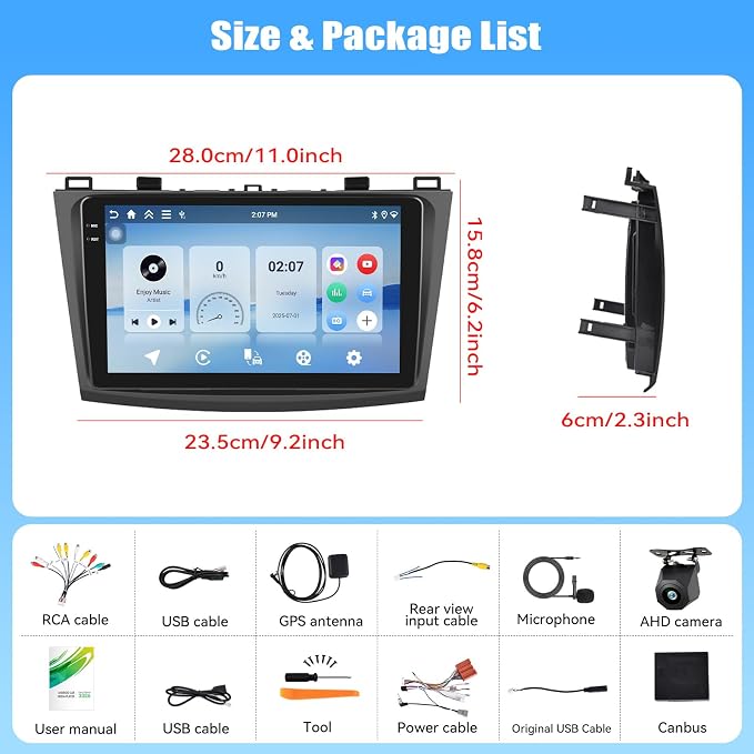 [6+128G] 8-Core Android 15 Car Radio Stereo for Mazda 3 2009-2013 with Wireless Carplay&Android Auto,9 Inch Touchscreen Car Radio with Mirror Link Bluetooth FM/RDS DSP HiFi WiFi GPS SWC
