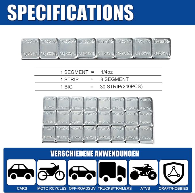 Upgraded Wheel Weights 1/4oz, 0.25oz - 240PCS Adhesive Stick on Wheel Weights, 60oz/Box, Perfect for Cars/Trucks/SUVs/Motorcycles
