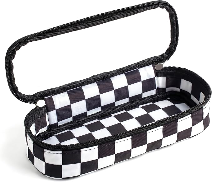 Preppy Checkered Clear Travel Makeup Brush Holder,Black and Beige Checkered Makeup Brush Toiletry Bag, Portable Cosmetic Brush Case,Transparent Waterproof Makeup Brush Storage Bag