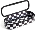 Preppy Checkered Clear Travel Makeup Brush Holder,Black and Beige Checkered Makeup Brush Toiletry Bag, Portable Cosmetic Brush Case,Transparent Waterproof Makeup Brush Storage Bag