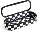 Preppy Checkered Clear Travel Makeup Brush Holder,Black and Beige Checkered Makeup Brush Toiletry Bag, Portable Cosmetic Brush Case,Transparent Waterproof Makeup Brush Storage Bag