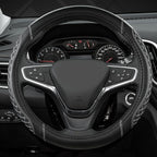 Customized Auto Car Steering Wheel Cover for Chevy Silverado,Tahoe,Equinox,Traverse,Trailblazer,Colorado(Diamond Quilted-Black+Gray-Standard Size)