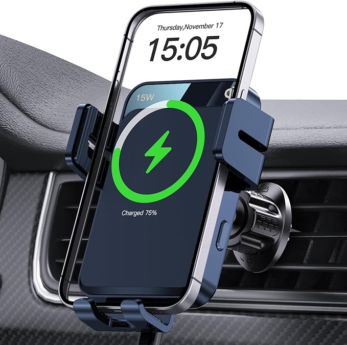 Wireless Car Charger, Auto-Clamping Car Mount 15W/10W/7.5W Fast Charging Air Vent Car Phone Mount Compatible with iPhone 15/14/13/13 Pro/12 Pro Max/12 pro/12/11/10 Series, Samsung Galaxy Series