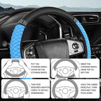 Bling Car Steering Wheel Cover, 15 Inch Rhinestones Soft Leather Elastic Steering Wheel Protector, Sparkly Crystal Diamond for Women, Car Interior Accessories for Most Cars (Blue)