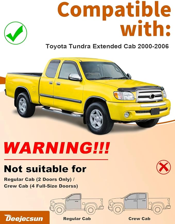 Extra-Thick Window Rain Guards Fit for Toyota Tundra Extended Cab 2000-2006 Tape-on Window Deflectors Rain Guards Vent Visors Truck Vent Shades