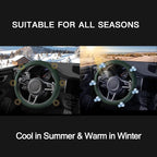 Suede Steering Wheel Cover with Upgraded Silicone Inner Ring, Breathable, Anti-Slip, Leather Universal 14.5 to 15 Inch Steering Wheel Cover (Green with Embossing Pattern)