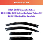 KPY Rain Guards Fit for 2021-2026 Chevrolet/Chevy Tahoe, Out-Channel Window Visors Vent Wind Deflectors 4PC, Car Accessories for 2021-2026 GMC Yukon/Cadillac Escalade (Excludes Yukon XL)