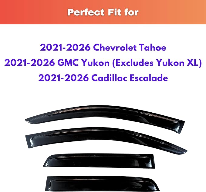 KPY Rain Guards Fit for 2021-2026 Chevrolet/Chevy Tahoe, Out-Channel Window Visors Vent Wind Deflectors 4PC, Car Accessories for 2021-2026 GMC Yukon/Cadillac Escalade (Excludes Yukon XL)