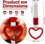 2 Pcs Heart Shaped Car Handle Strap – JD M Drift Charm Rear Bumper Warning Ring Decor for Car Interior Exterior, Subway Bus Handle Accessory, Cute Heart Car Decor Gift for Drivers (Red-Silver)
