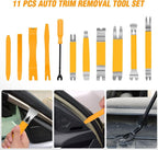 11PCS Trim Removal Tool Kit, Metal & Nylon Pry Tools Set for Car Door Panel, Dashboard, Audio, Clips, Fastener Remover w/Storage Box – Yellow