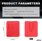 2PCS Small Leather Car Sun Visor Organizer, Multifunctional Auto Visor Document Holder with Sunglasses Clip, Universal Car Interior Organizer for Drving License, Card, Pen (Red)